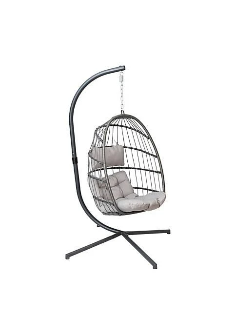 商品Merrick Lane|Lane Merrick Lane Riley Foldable Woven Hanging Egg Chair In Natural With Removable Cream Cushions And Stand For Indoor And Outdoor Use,价格¥2485,第3张图片详细描述