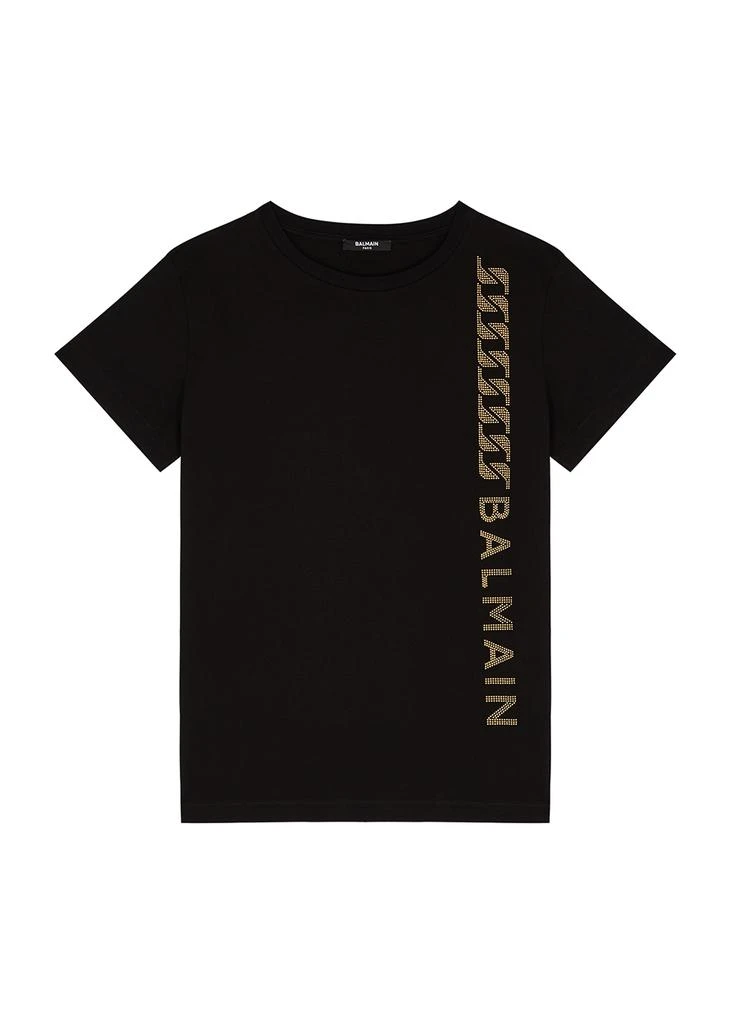 商品Balmain|KIDS Black stud-embellished cotton T-shirt (12-14 years),价格¥774,第1张图片