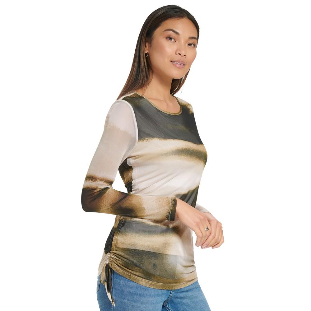 Women's Long Sleeve Printed Mesh Top商品第3张图片规格展示