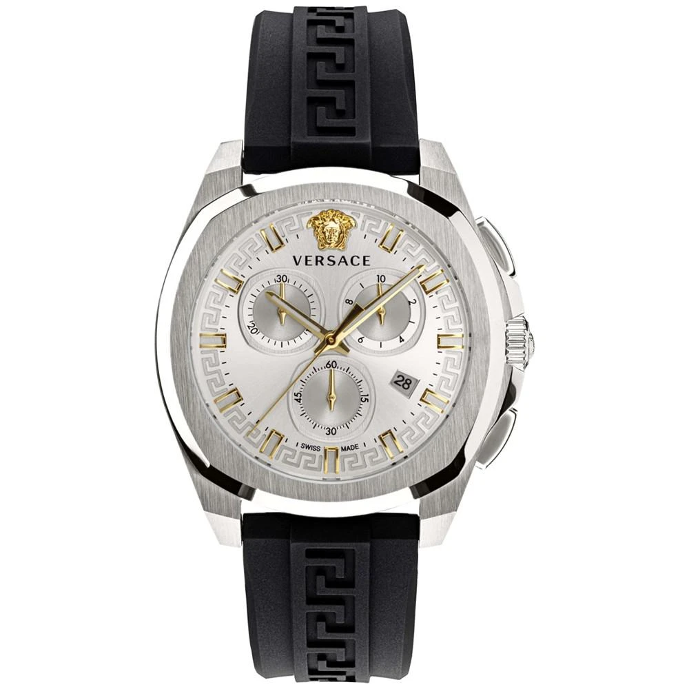 商品Versace|Men's Swiss Chronograph Geo Black Silicone Strap Watch 43mm,价格¥9000,第1张图片