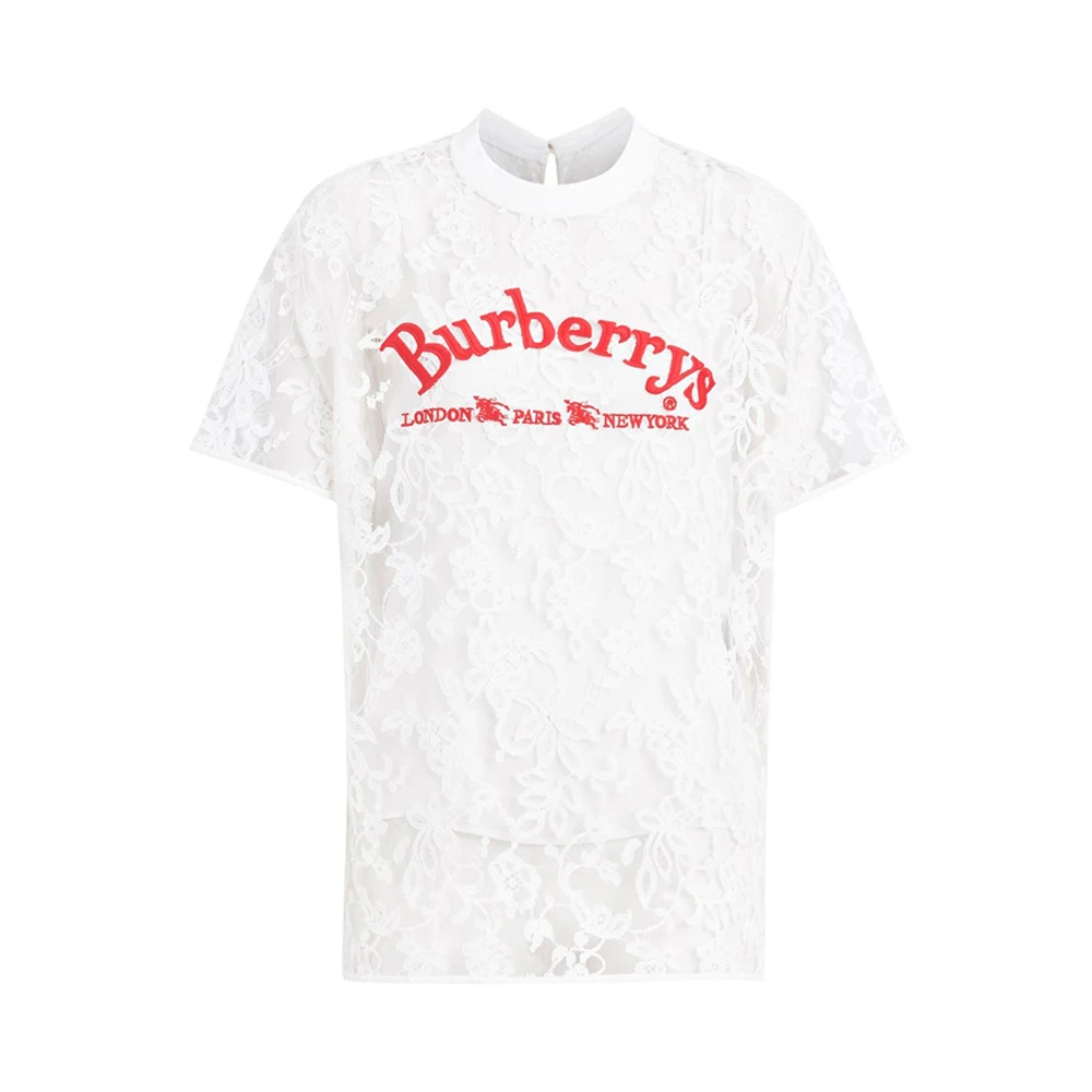 商品Burberry|Burberry 博柏利 女士白色典藏标志蕾丝装饰短袖T恤 8002885,价格¥3175,第1张图片