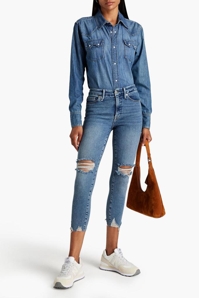商品Good American|Good Waist cropped distressed high-rise skinny jeans,价格¥581,第4张图片详细描述