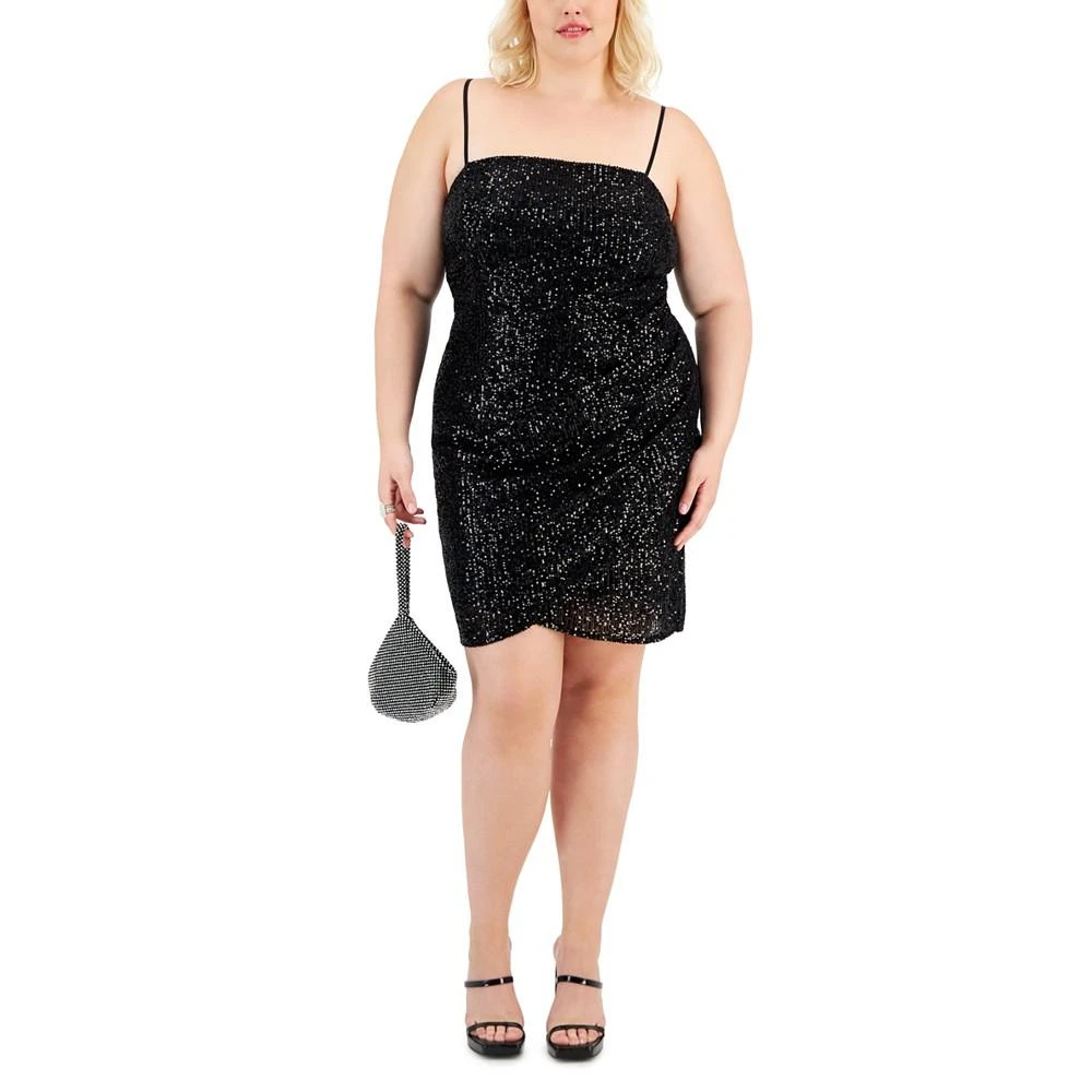 商品Emerald Sundae|Trendy Plus Size Sequin Ruched Spaghetti-Strap Dress,价格¥168,第1张图片