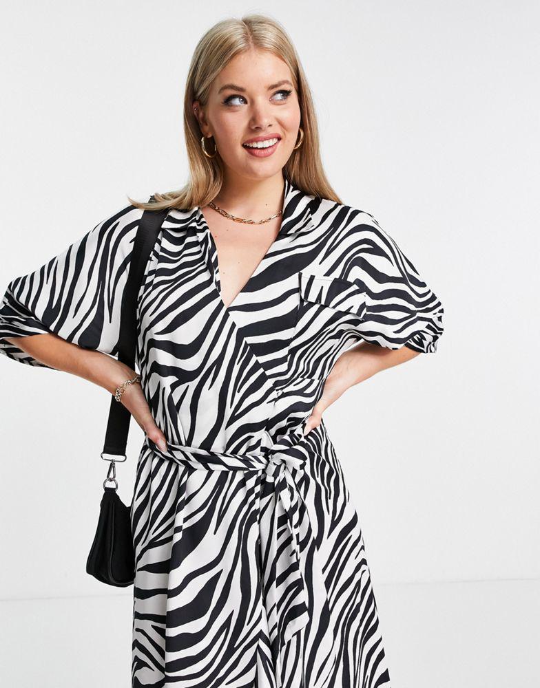 Topshop Tall zebra print shirt dress商品第4张图片规格展示