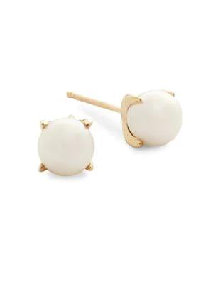 6MM White Akoya Pearl & 14K Yellow Gold Stud Earrings商品第1张图片规格展示