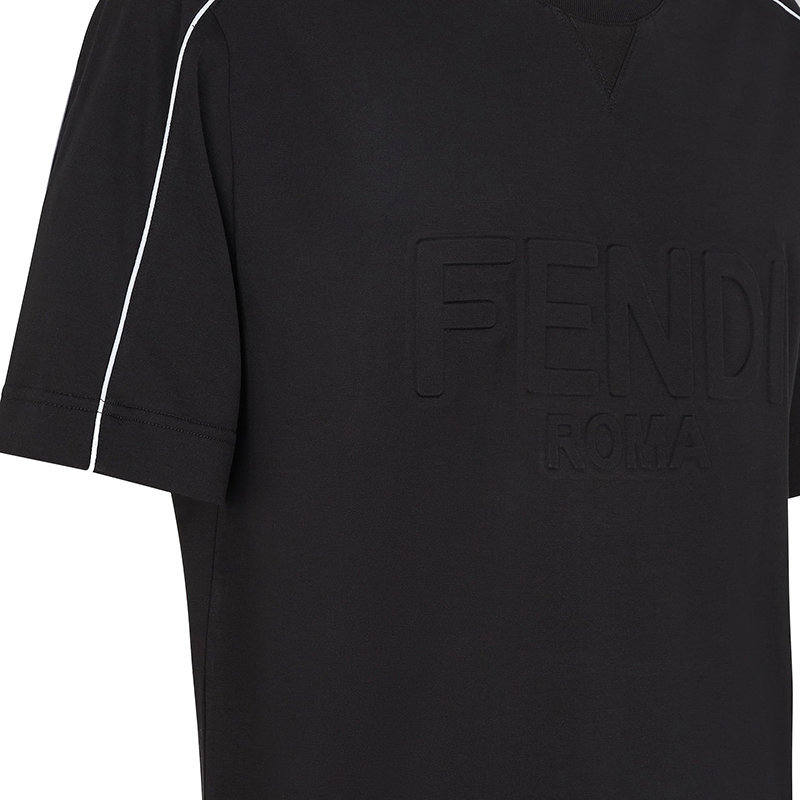 商品Fendi|【预售3-7天】FENDI/芬迪 22年早春新款 男士黑色纯棉对比色Roma滚边短袖T恤FY1100AI7FF0QA1,价格¥44889,第7张图片详细描述