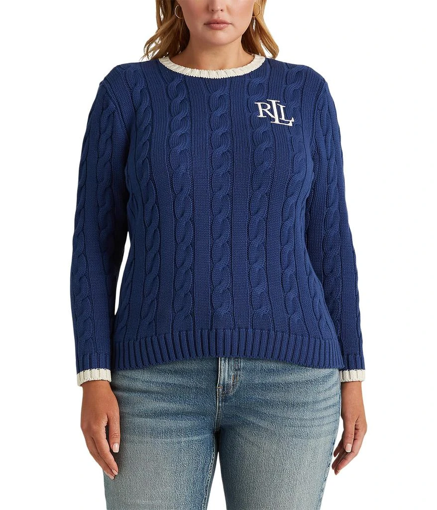 商品Ralph Lauren|Plus Size Monogram Cable-Knit Cotton Sweater,价格¥678,第1张图片