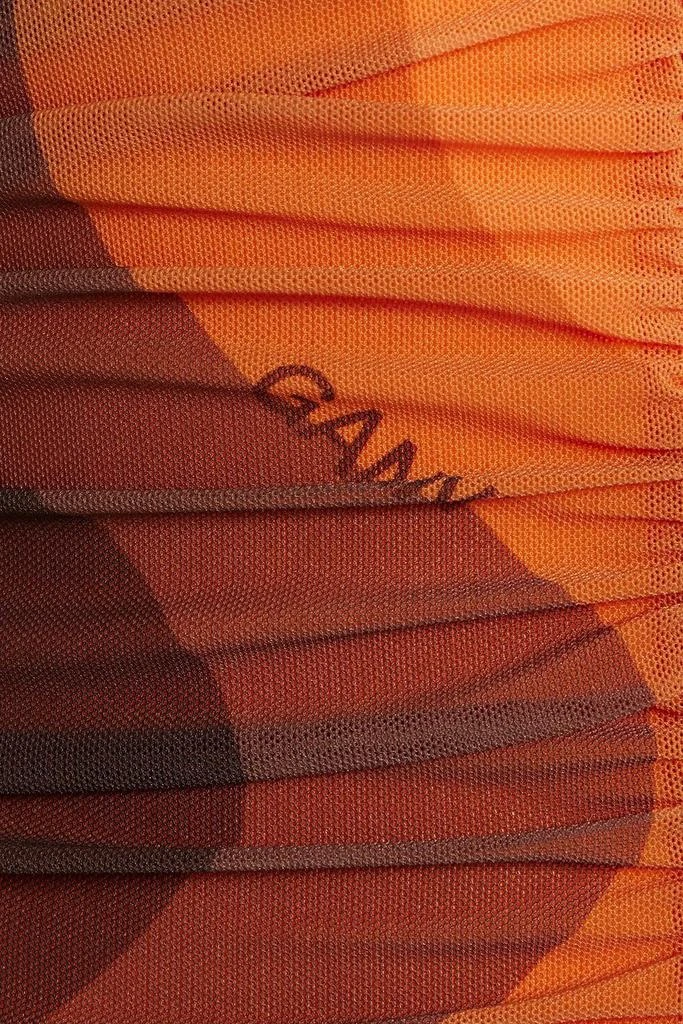 商品Ganni|Ruched printed stretch-mesh midi dress,价格¥335,第2张图片详细描述
