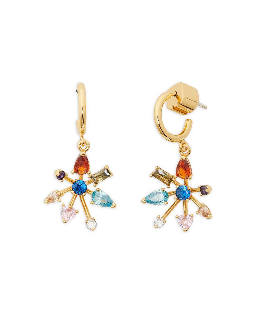 Mixed Cubic Zirconia Firework Flower Charm Huggie Hoop Earrings in Gold Tone商品第1张图片规格展示