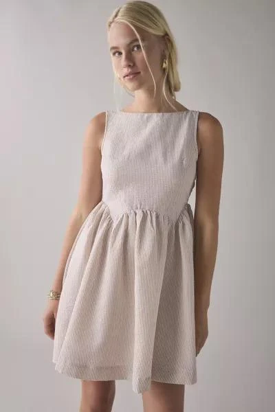 商品Daisy Street|Daisy Street Seersucker Keyhole Tie-Back Smock Mini Dress,价格¥315,第3张图片详细描述
