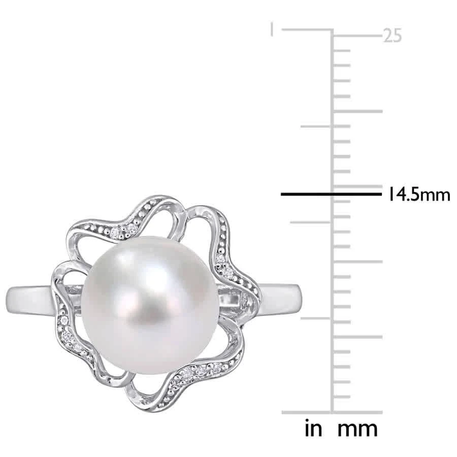 商品Amour|9-9.5mm Freshwater Cultured Pearl and Diamond-Accent Floral Cocktail Ring in Sterling Silver,价格¥409,第3张图片详细描述