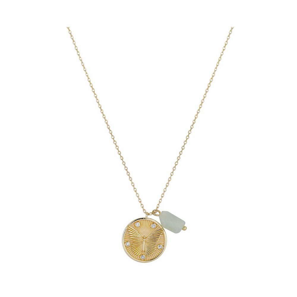 14K Gold Flash-Plated Amazonite Butterfly Coin Pendant Necklace商品第1张图片规格展示