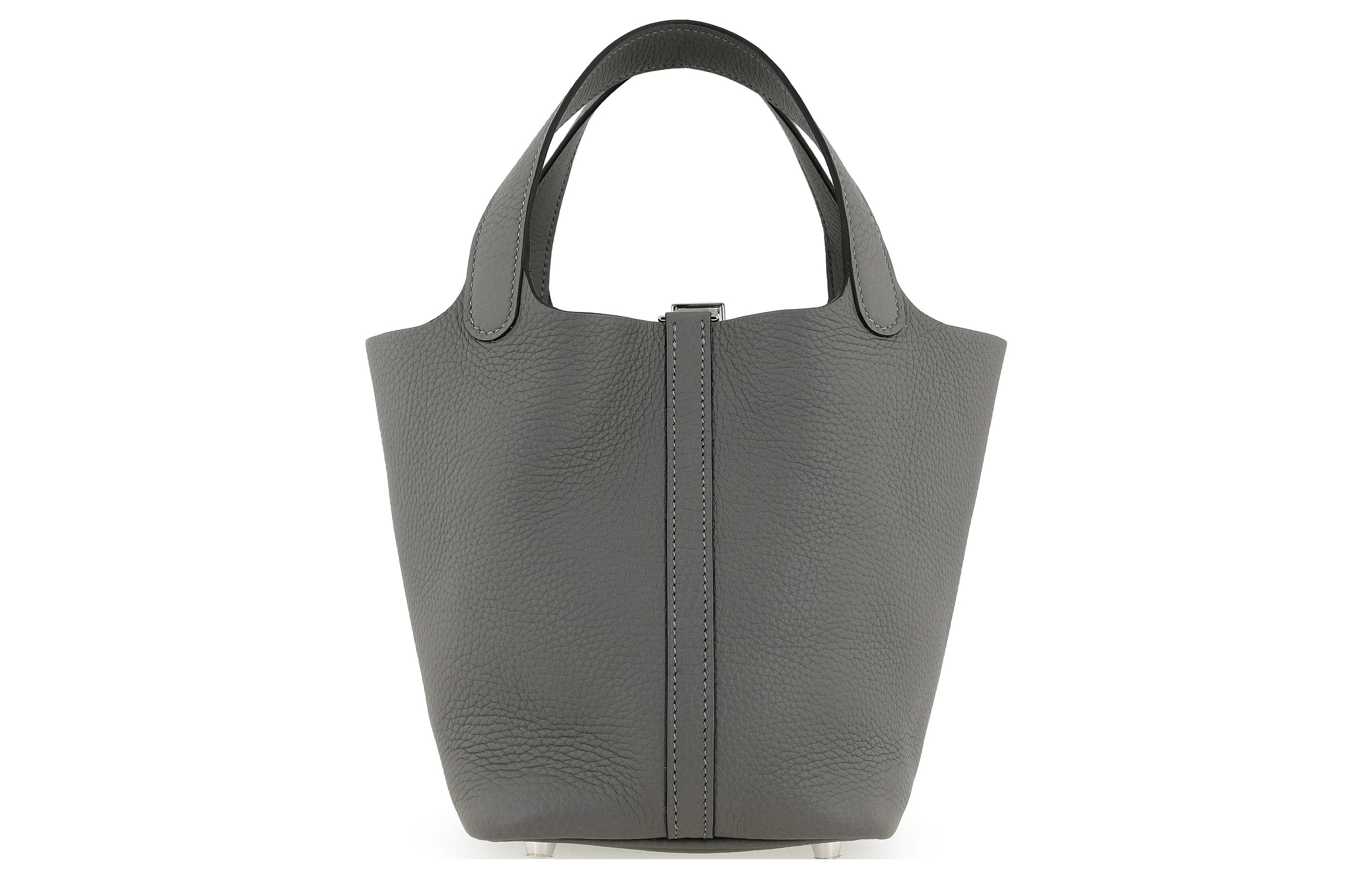 商品[国内直发] Hermes|爱马仕 Picotin 18 银扣 Clemence小公牛皮 菜篮子水桶包手提包 18 女款 0L Grismeyer积雨云灰,价格¥41637,第6张图片详细描述