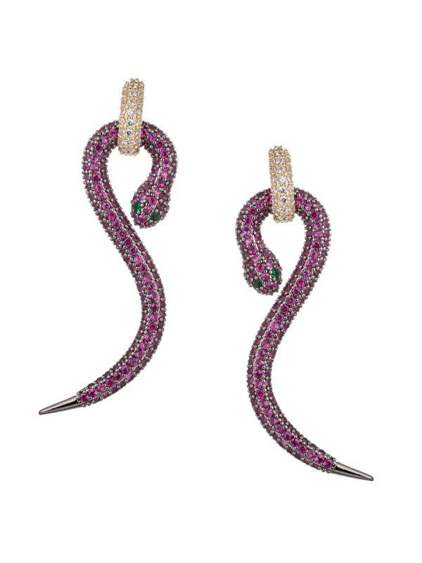 商品Eye Candy LA|Luxe Purple Mamba Two-Tone Cubic Zirconia Drop Earrings,价格¥350,第1张图片