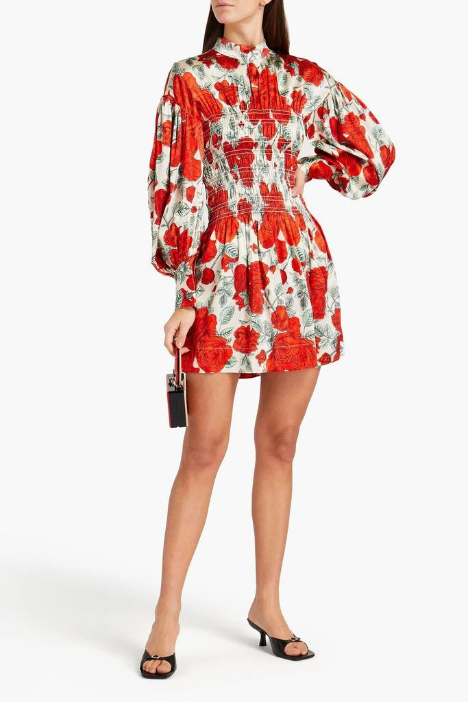 商品Ganni|Shirred floral-print stretch-silk satin mini dress,价格¥1665,第2张图片详细描述