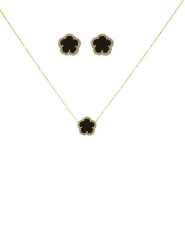 商品JanKuo|Flower 2-Piece 14K Goldplated & Cubic Zirconia Necklace & Earrings Set,价格¥405,第1张图片