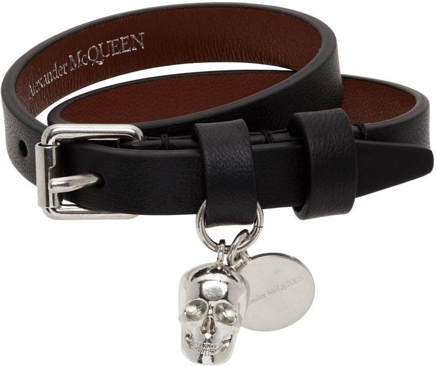 商品Alexander McQueen|Black & Silver Double Wrap Skull Bracelet,价格¥1790,第1张图片
