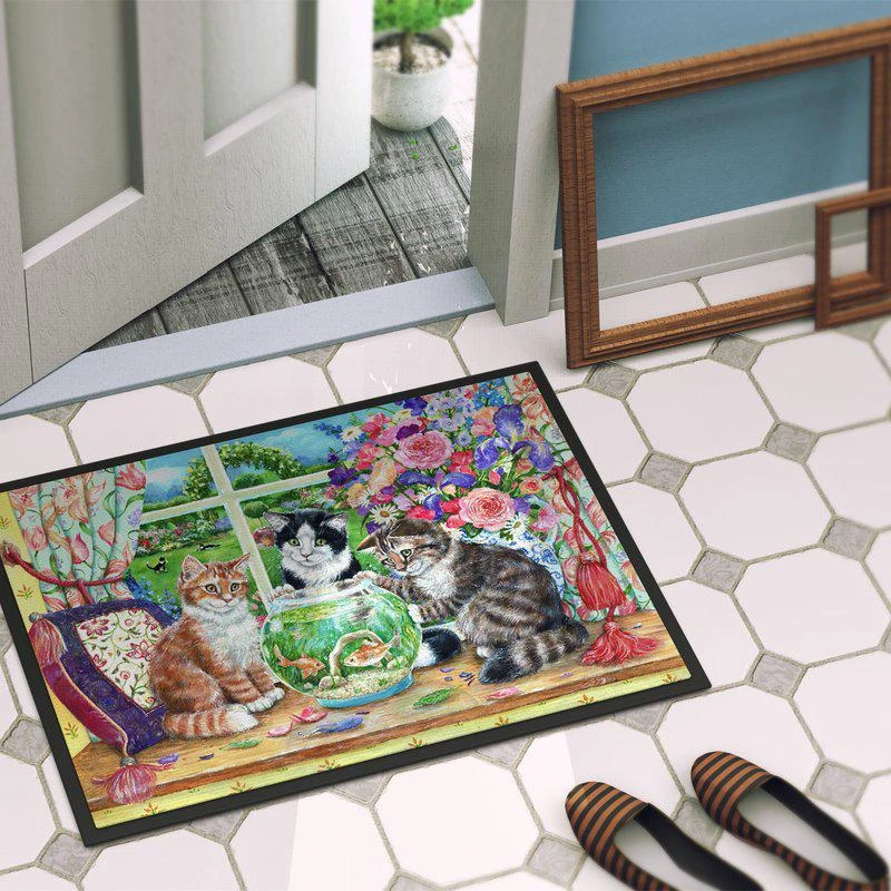 商品Caroline's Treasures|24 in x 36 in Cats Just Looking in the fish bowl Door Mat Indoor/Outdoor,价格¥314,第2张图片详细描述