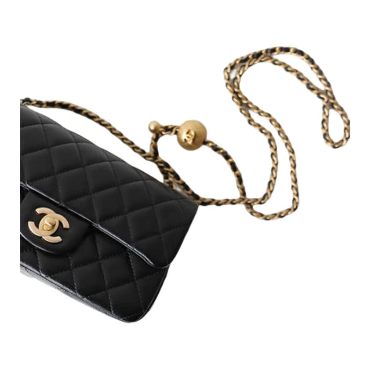 商品[国内直发] Chanel|香�奈儿 Classic Flap CF 24K 小金球经典菱格纹绗缝链条金扣肩带可自行调节 羊皮 口盖包斜挎单肩包 女款 黑色,价格¥56442,第7张图片详细描述