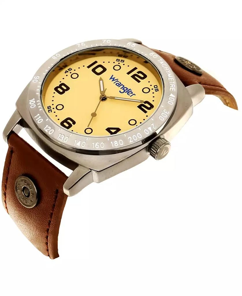 商品Wrangler|Men's Watch, 44MM IP Grey Cushion Shaped Case, Beige Dial with Black Arabic Numerals, Brown Strap Rivets, Second Hand,价格¥274,第2张图片详细描述