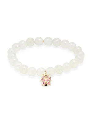 商品Sydney Evan|14K Yellow Gold, 7MM Round Freshwater Pearl & Diamond & Ruby Bracelet,价格¥7670,第1张图片