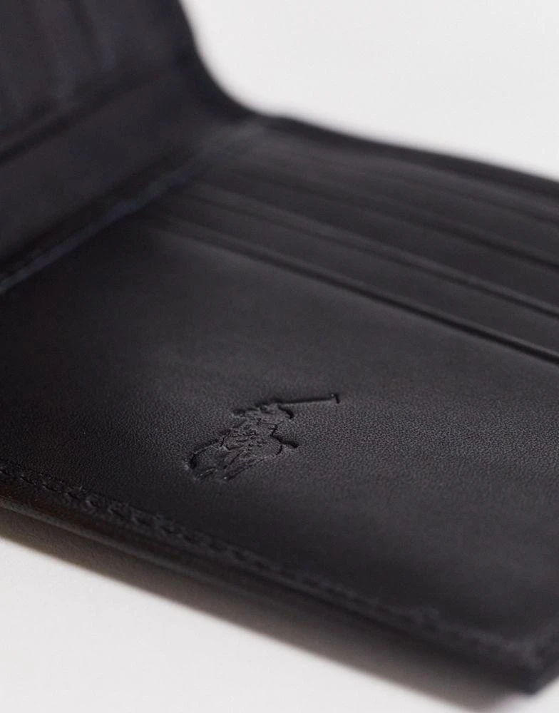 商品Ralph Lauren|Polo Ralph Lauren bifold leather wallet with cardholder in black with silver foil logo,价格¥722,第4张图片详细描述
