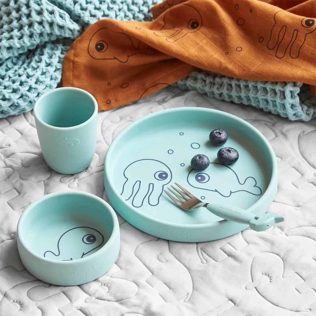 商品Done by Deer|Done by Deer Silicone Dinner Set - Sea Friends - Blue,价格¥155,第3张图片详细描述