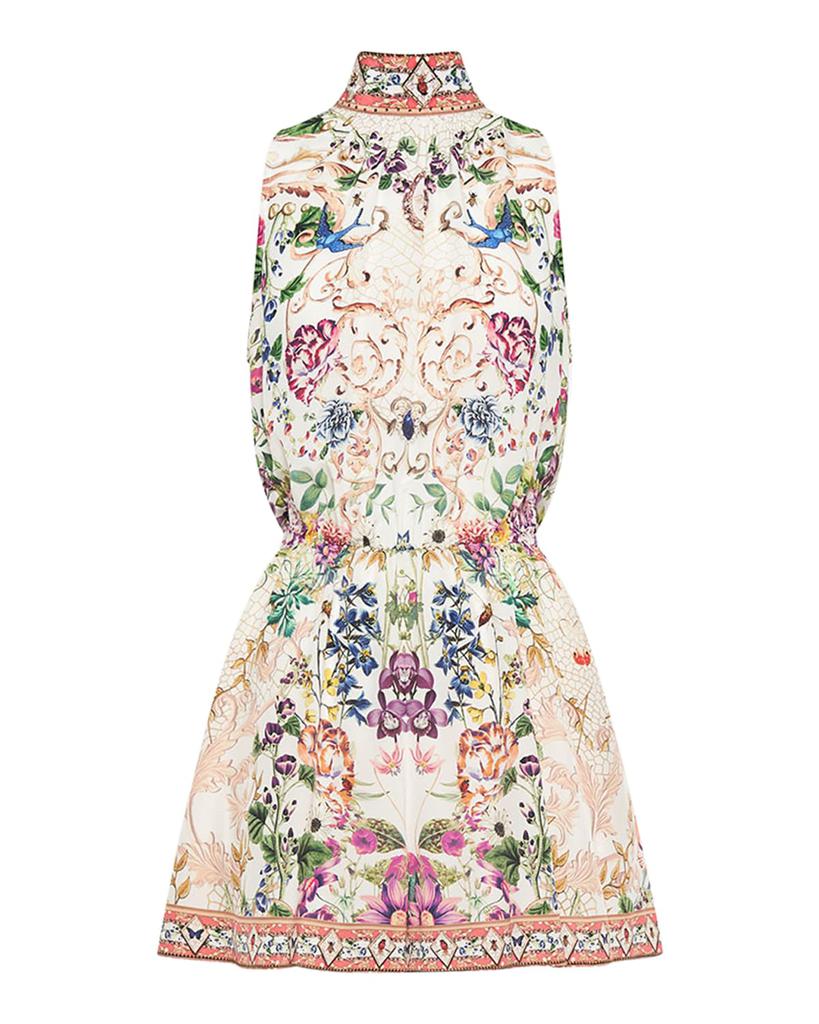 Floral Silk Sleeveless Neck-Tie Romper商品第2张图片规格展示