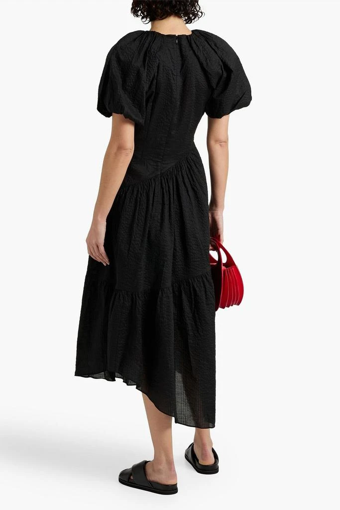 商品FRAME|Asymmetric gathered cotton-seersucker midi dress,价格¥1656,第3张图片详细描述