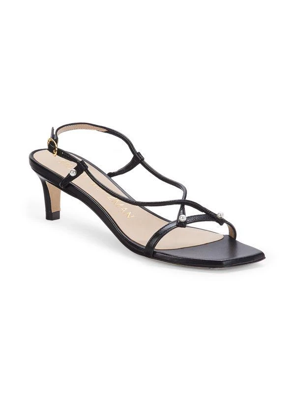 商品Stuart Weitzman|​Astrid Faux Pearl Studded Leather Sandal Pumps,价格¥826,第2张图片详细描述