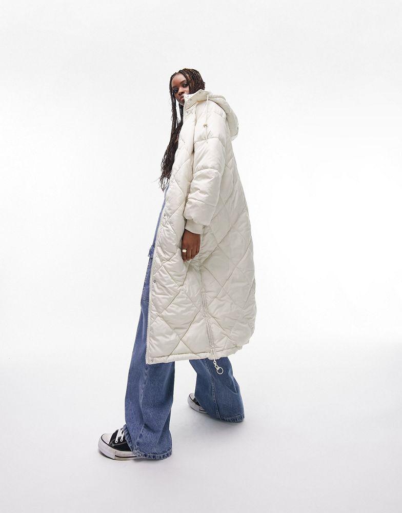 Topshop Tall longline reversible puffer coat with hood in cream商品第1张图片规格展示