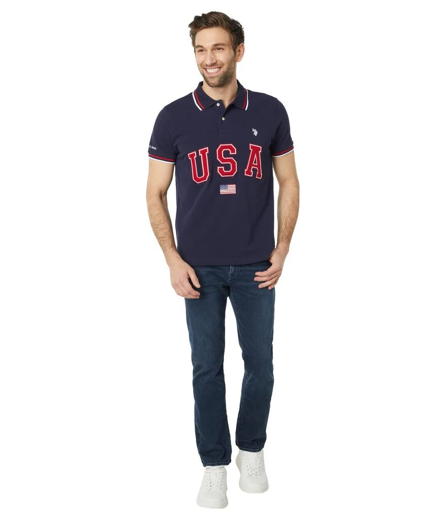 商品U.S. POLO ASSN.|Slim Fit USA Applique Flag Print Knit Polo Shirt,价格¥163-¥199,第4张图片详细描述