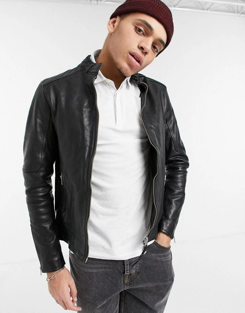 商品ALL SAINTS|AllSaints Cora slim fit zip through leather jacket in black,价格¥2842,第1张图片