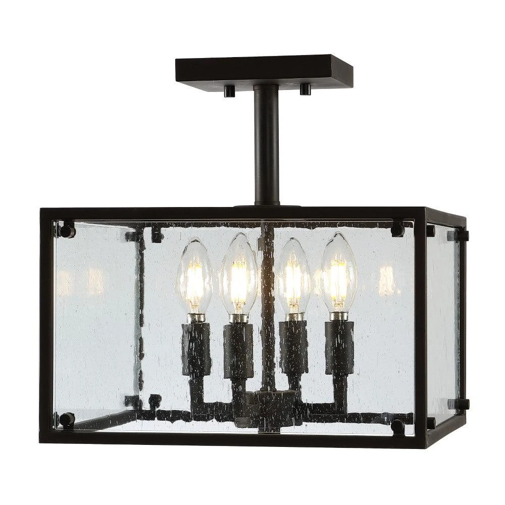 商品JONATHAN Y|Paysan 13" 4-Light Iron/Seeded Glass Rustic Farmhouse LED Flush Mount,价格¥1169,第2张图片详细描述
