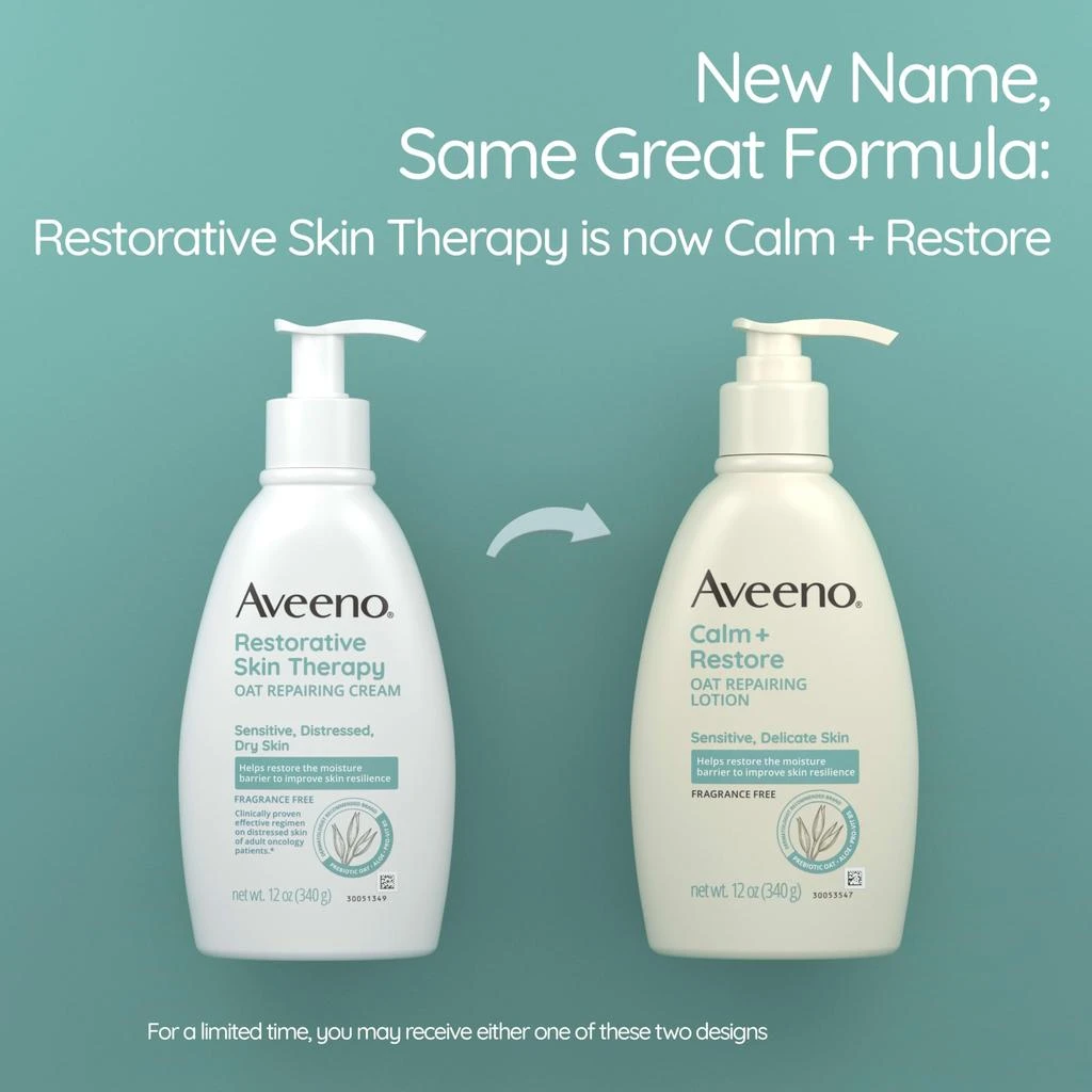 商品Aveeno|Aveeno Calm + Restore Oat Repairing Body Lotion for Sensitive Skin, Daily Moisturizer with Prebiotic Oat, Aloe & Pro-Vitamin B5 Helps Restore Skin's Moisture Barrier, Fragrance Free, 12 oz,价格¥196,第2张图片详细描述