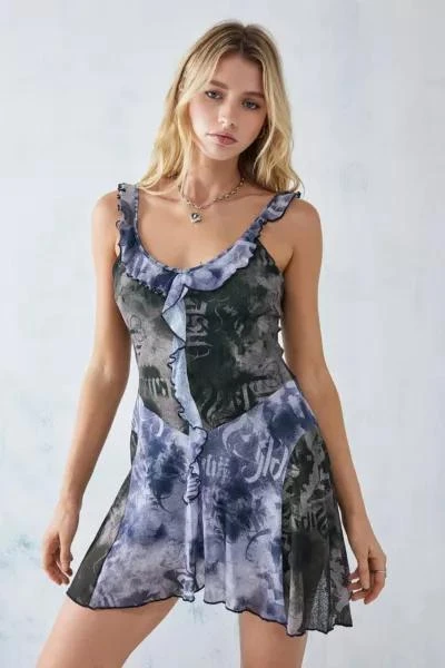 商品Urban Outfitters|UO Teya Text Mesh Frill Mini Dress,价格¥522,第2张图片详细描述