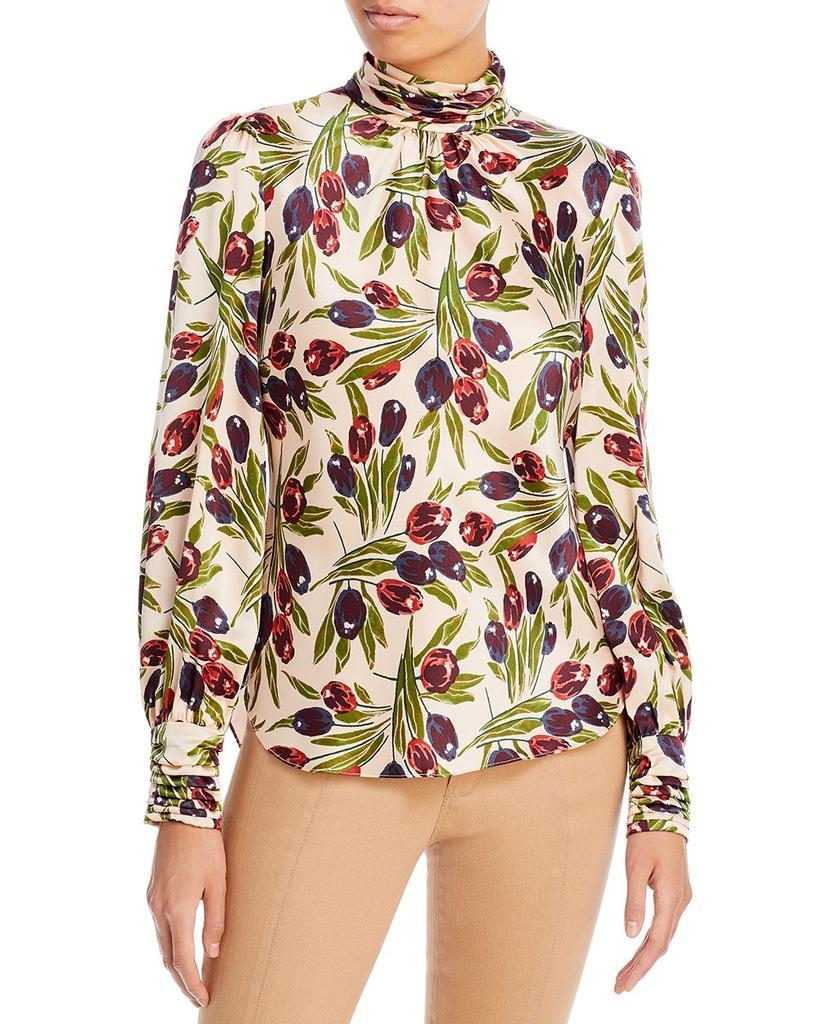 商品Cinq à Sept|Jem Tulip Print Cutout Back Silk Top,价格¥2841,第1张图片