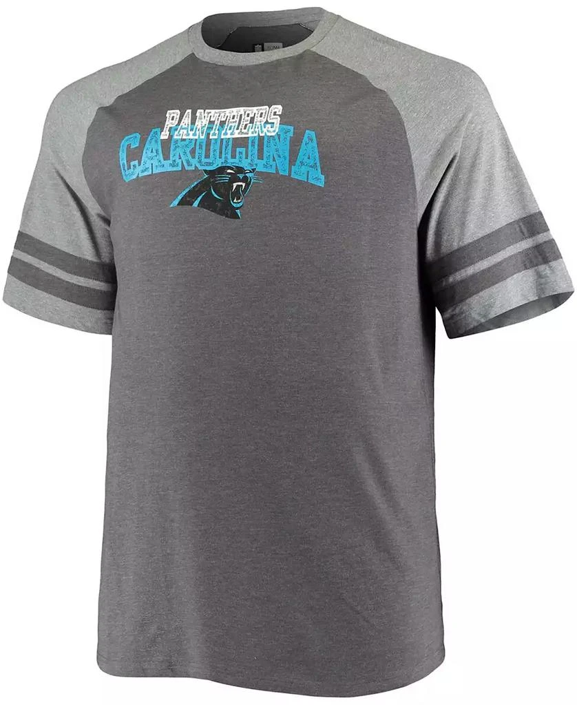商品Fanatics|Men's Big and Tall Charcoal, Heathered Gray Carolina Panthers Two-Stripe Tri-Blend Raglan T-shirt,价格¥295,第3张图片详细描述