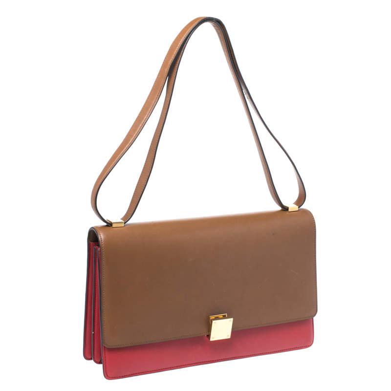 Celine Brown/Red Leather Large Classic Box Bag商品第3张图片规格展示