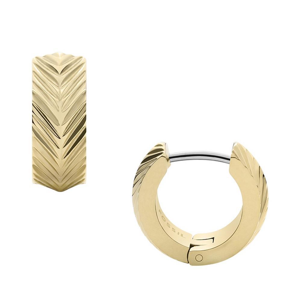商品Fossil|Sadie Linear Texture Gold-tone Stainless Steel Huggie Hoop Earrings,价格¥333,第1张图片
