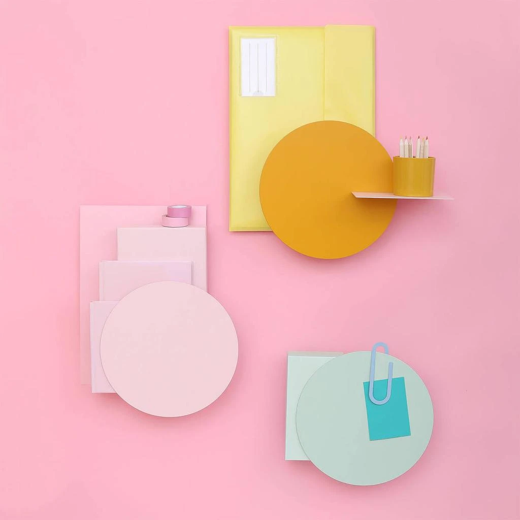商品The Hut|Peg & Board Wall Pocket With Mustard Shelf - Blush Pink,价格¥178,第3张图片详细描述