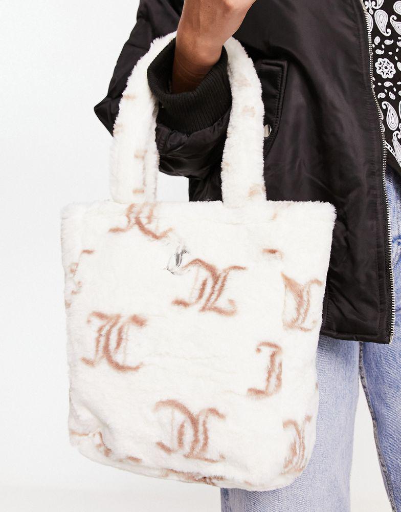 Juicy Couture printed monogram faux fur tote bag in cream商品第4张图片规格展示