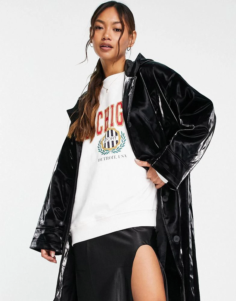 商品Topshop|Topshop hooded PU parka coat in black,价格¥260,第4张图片详细描述