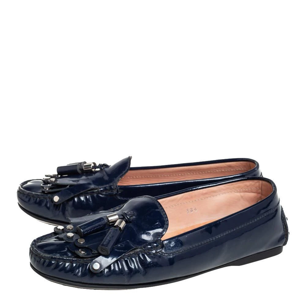 商品[二手商品] Tod's|Tod's Blue Patent Leather Slip On Loafers Size 38.5 ,价格¥1197,第4张图片详细描述