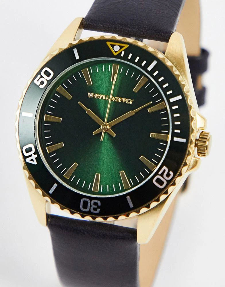 商品ASOS|ASOS DESIGN classic watch in  black with green face and gold details,价格¥293,第1张图片