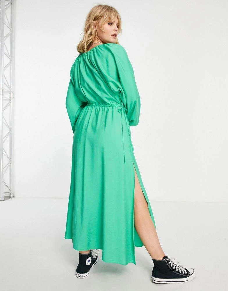 商品Topshop|Topshop textured ruched channel midaxi dress in green,价格¥346,第2张图片详细描述