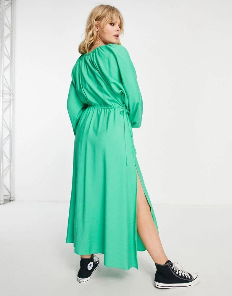 商品Topshop|Topshop textured ruched channel midaxi dress in green,价格¥176,第2张图片详细描述