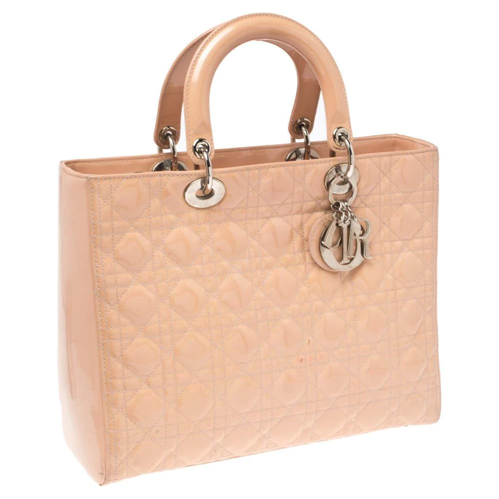 商品[二手商品] Dior|Dior Beige Cannage Patent Leather Large Lady Dior Tote,价格¥7510,第3张图片详细描述