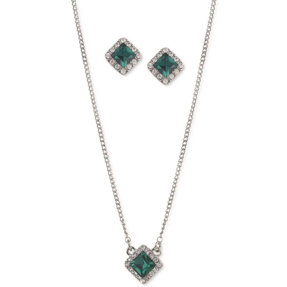 商品Givenchy|Silver-Tone 2-Pc. Set Square Stone & Halo Pendant Necklace & Matching Stud Earrings,价格¥172,第3张图片详细描述