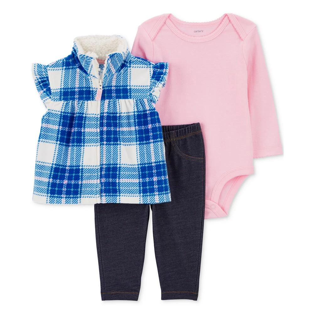 商品Carter's|Baby Girls Plaid Little Vest, Bodysuit and Pants, 3 Piece Set,价格¥87,第1张图片